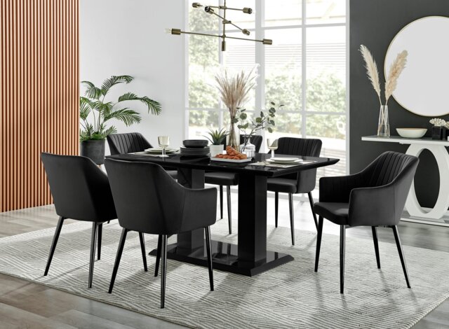 Imperia High Gloss Black Dining Table & 6 Calla Black Leg Chairs - image 1