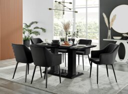 Imperia High Gloss Black Dining Table & 6 Calla Black Leg Chairs - thumbnail 1