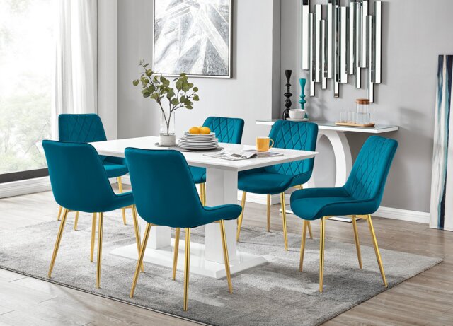 Imperia 6 White Dining Table and 6 Pesaro Gold Leg Chairs - image 1
