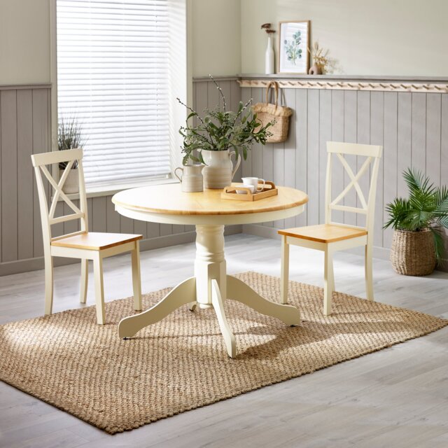 Bude Cream Round Wooden Dining Table & 2 Millford Chairs - image 1