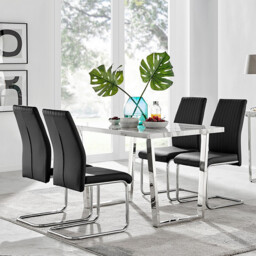 Kylo White Marble Effect Dining Table & 4 Lorenzo Chairs - thumbnail 2