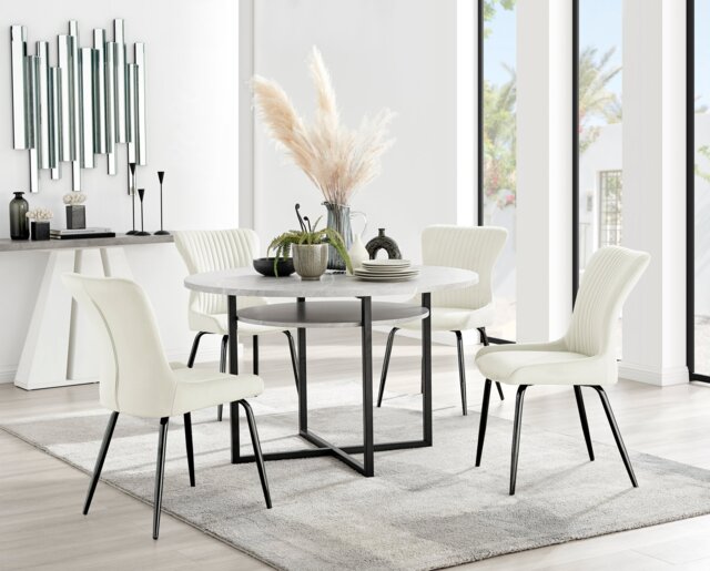 Adley Grey Concrete Effect Storage Dining Table & 4 Nora Black Leg Chairs - image 1