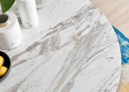 Novara Round White Marble Effect and Silver Metal 4-6 Seater Dining Table - thumbnail 3