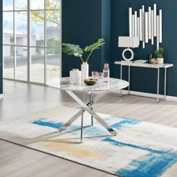 Novara Round White Marble Effect and Silver Metal 4-6 Seater Dining Table - thumbnail 1