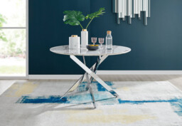 Novara Round White Marble Effect and Silver Metal 4-6 Seater Dining Table - thumbnail 2