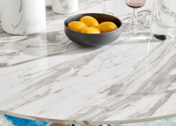 Novara Round White Marble Effect and Silver Metal 4-6 Seater Dining Table - thumbnail 4