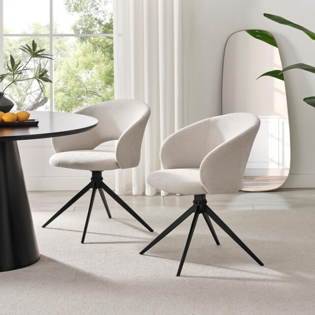 2x Anika Cream Fabric Swivel Dining Chairs - image 1