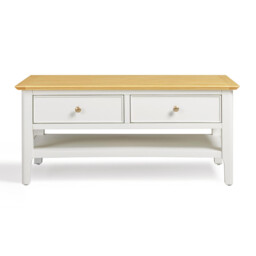 Belle 2 Drawer Rectangular Solid Oak Wood and Cream Coffee Table - thumbnail 3