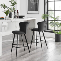 2x Juniper Black Velvet Counter Stools Black Legs - thumbnail 1
