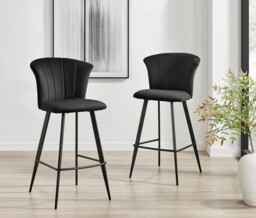 2x Juniper Black Velvet Counter Stools Black Legs - thumbnail 2