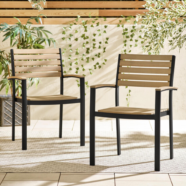 2x Malva Wood & Black Garden Dining Chairs - image 1