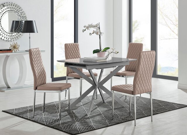Lira 100cm Grey Metal Extending Dining Table & 4 Milan Chrome Leg Chairs - image 1