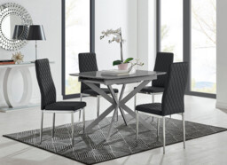 Lira 100cm Grey Metal Extending Dining Table & 4 Milan Chrome Leg Chairs - thumbnail 2