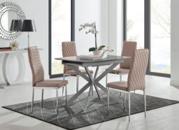 Lira 100cm Grey Metal Extending Dining Table & 4 Milan Chrome Leg Chairs