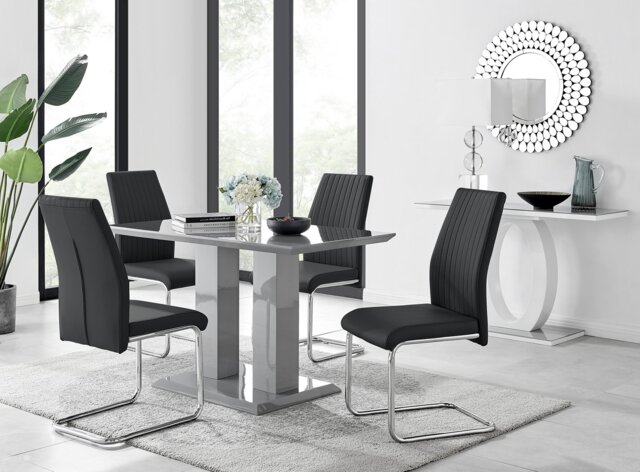 Imperia 4 Modern Grey High Gloss Dining Table And 4 Stylish Lorenzo Chrome Dining Chairs Set - image 1