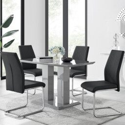 Imperia 4 Modern Grey High Gloss Dining Table And 4 Stylish Lorenzo Chrome Dining Chairs Set - thumbnail 2