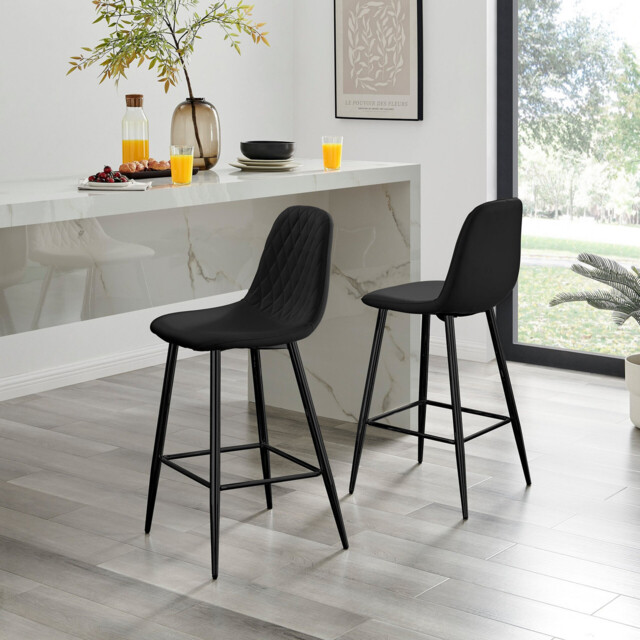 2x Corona Black Faux Leather Counter Stools Black Legs - image 1