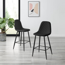 2x Corona Black Faux Leather Counter Stools Black Legs - thumbnail 2