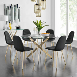 Novara Gold Metal 120cm Large Round Dining Table And 6 Corona Gold Chairs Set - thumbnail 2