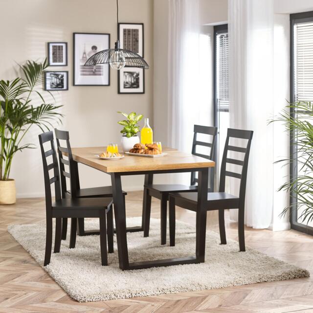 Cotswold Wooden Dining Table & 4 Whitby Black Dining Chairs - image 1