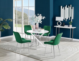 Novara White High Gloss Round Dining Table & 4 Pesaro Silver Leg Chairs - thumbnail 2