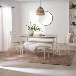 Lynton Large White & Light Grey Wooden Dining Table with 2 Benches & 2 Chairs - thumbnail 1
