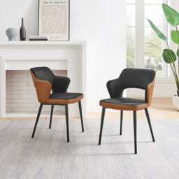 2x Kai Black Velvet and Tan Faux Leather Dining Chairs - thumbnail 3