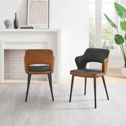 2x Kai Black Velvet and Tan Faux Leather Dining Chairs - thumbnail 4