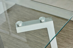 Cosmo Rectangular Glass and Silver Metal 4 Seater Dining Table - thumbnail 4