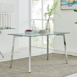 Cosmo Rectangular Glass and Silver Metal 4 Seater Dining Table - thumbnail 1
