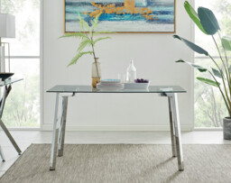 Cosmo Rectangular Glass and Silver Metal 4 Seater Dining Table - thumbnail 2