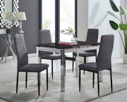 Enna Black Glass Extending Dining Table and 4 Velvet Milan Black Leg Chairs - thumbnail 2