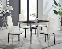 Enna Black Glass Extending Dining Table and 4 Velvet Milan Black Leg Chairs - thumbnail 1