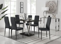 Florini V Black Dining Table and 6 Milan Black Leg Chairs - thumbnail 1