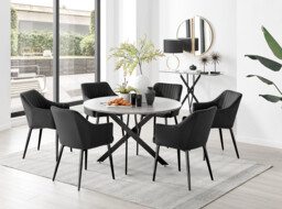 Novara Grey Concrete Effect Black Leg 120cm Round Dining Table & 6 Calla Black Leg Chairs - thumbnail 3