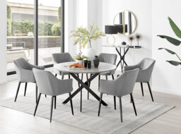 Novara Grey Concrete Effect Black Leg 120cm Round Dining Table & 6 Calla Black Leg Chairs - thumbnail 4