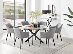 Novara Grey Concrete Effect Black Leg 120cm Round Dining Table & 6 Calla Black Leg Chairs - thumbnail 1
