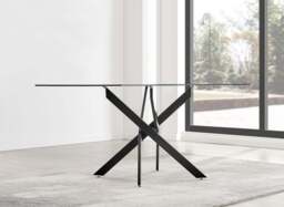 Furniturebox Leonardo Black Leg Glass Dining Table & 6 Pesaro Black Leg Chairs, Velvet/Metal/Tempered Glass in Green - Size: 53x87x63 cm - thumbnail 3