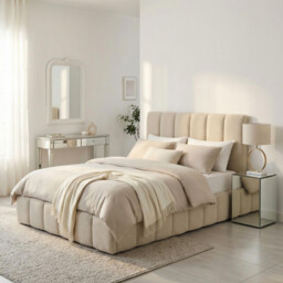 Trifle Beige Boucle Fabric Ottoman King Size Bed Frame - thumbnail 1