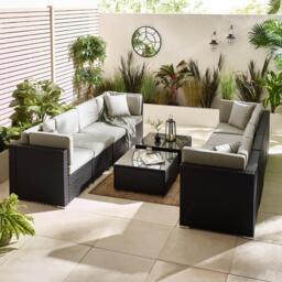 Furniturebox Orlando Black & Grey 8 Seat Modular Garden Sofa, Rattan in Black/Grey - Size: 72x75x72 cm - thumbnail 5