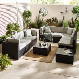 Furniturebox Orlando Black & Grey 8 Seat Modular Garden Sofa, Rattan in Black/Grey - Size: 72x75x72 cm