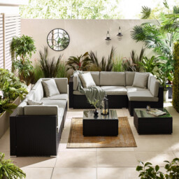 Orlando Black Rattan & Grey 8 Seat Modular Garden Sofa - thumbnail 3