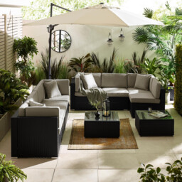 Orlando Black Rattan & Grey 8 Seat Modular Garden Sofa - thumbnail 4