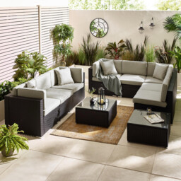 Orlando Black Rattan & Grey 8 Seat Modular Garden Sofa