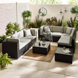 Orlando Black Rattan & Grey 8 Seat Modular Garden Sofa - thumbnail 1
