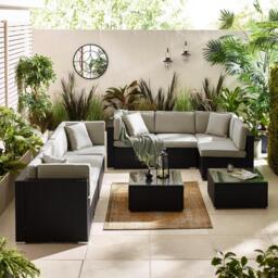 Furniturebox Orlando Black & Grey 8 Seat Modular Garden Sofa, Rattan in Black/Grey - Size: 72x75x72 cm - thumbnail 3