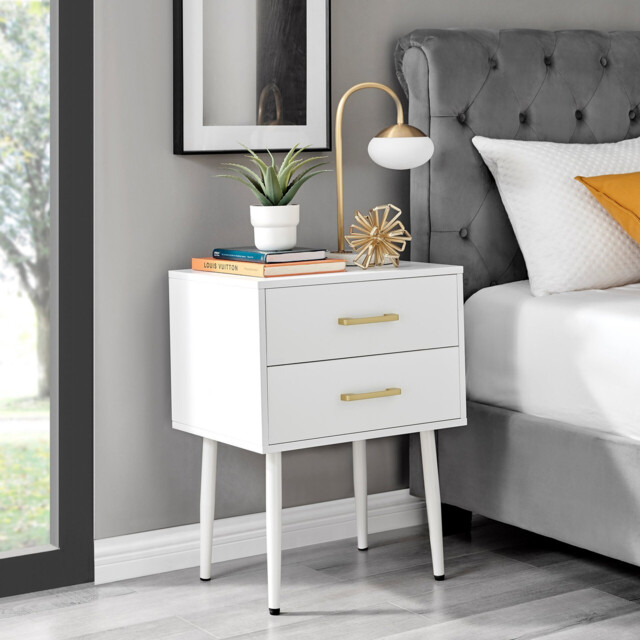 Taylor 2 Drawer White Bedside Table Gold Handles - image 1