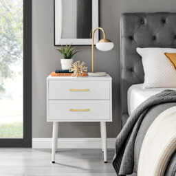Taylor 2 Drawer White Bedside Table Gold Handles - thumbnail 2