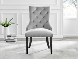 2x Belgravia Grey Velvet Knockerback Dining Chairs Black Legs - thumbnail 2