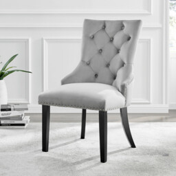 2x Belgravia Grey Velvet Knockerback Dining Chairs Black Legs - thumbnail 1